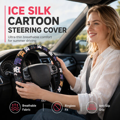Universal 38cm Ringless Silk Steering Wheel Cover – Printed & Breathable for All Seasons
